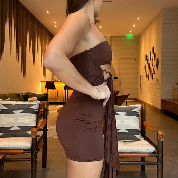 NWT Oh Polly Natalya Bandeau Mini Dress in Chocolate Brown US 4 - Picture 4 of 8